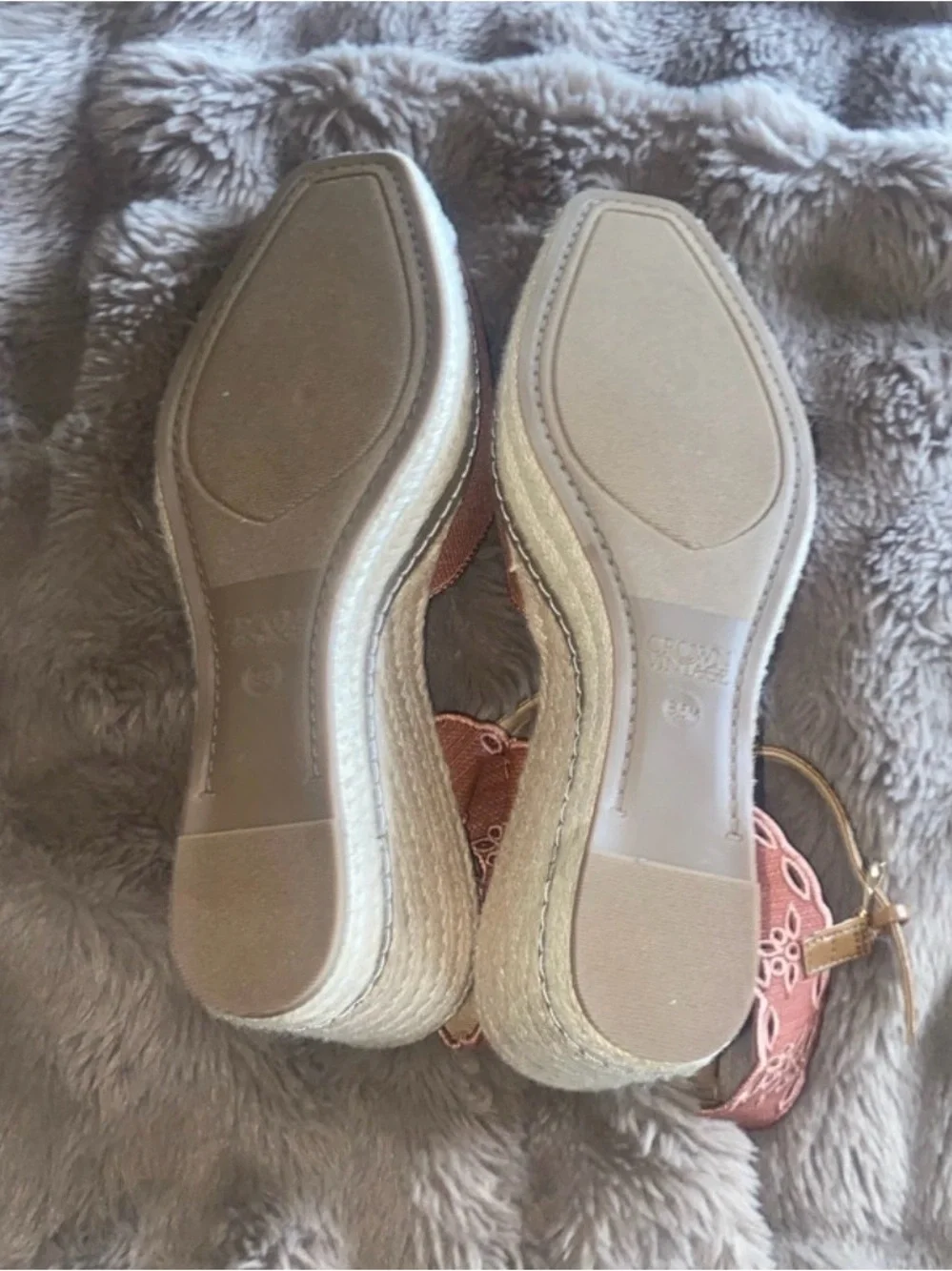 Crown Vintage Coral Pink Espadrille Wedge Sandals with Ankle Strap